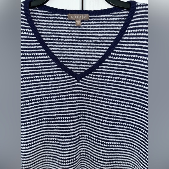 Lilla P Navy and White Striped V-Neck Sweater - Picture 8 of 13